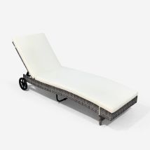 Lettino Prendisole Reclinabile Da Giardino In Rattan Con Ruote Hooma - Bianco