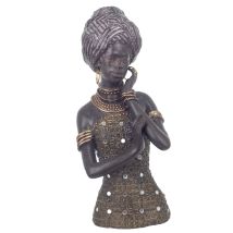 Figure africaine – 20275 – Statue décorative en résine dorée – 28 x 12 x 12 cm – ZEN ET ETHNIQUE
