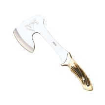 Hacha Montera Joker Cazador' Hc00, Con Mango De Asta De Ciervo, Hoja De 21 Cm, Incluye Funda De Cuero Marrón, Herramienta De Pesca, Caza, Camping Y 