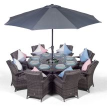 Arizona Round 8 Seater Rattan Dining Set With Ice Bucket Drinks Cooler - Grey