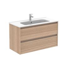 Royo - Conjunto Mueble De Baño De 2 Cajones Compacto Sansa Color: Nogal Arenado - Opciones: Mueble + Lavabo - Medidas: 100 Cm
