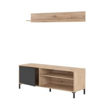 Fores - Mobile Porta Tv 135x40x49 Cm Rovere E Grigio Antracite Con 1 Ripiano - Roma
