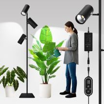 Lampe De Culture Led Dimmable Sur Pied - 3 Têtes Cob Plein Spectre, Haute Cri, Minuterie 6/8/12h - Hauteur (43"-83") Réglable Pour Plantes Intérieur 