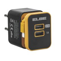 Cargador USB de pared ELBE – 2 puertos 2,1 A y 1 A – Carga rápida y normal – Protección contra sobrecargas