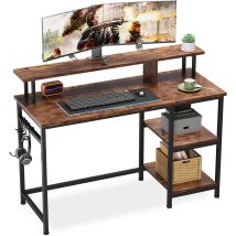 Dripex Bureau D'Ordinateur, Table De Bureau Avec Support D'Écran, Bureau Informatique Avec 2 Étagères De Rangement, Bureau D'Écriture, 107x46x95cm, 
