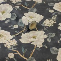 Arthouse - Ashley Floral Navy Wallpaper Flowers Rose Leaves Classic Feature Wall
