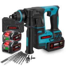 Sds-plus Bohrhammer 27 Mm, Leichter Schlagbohrhammer (1,6 Kg), Bürstenlos – Mit Zwei Akkus Und Einem Ladegerät, 10 Zubehörteilen Und Kunststoffkoffer