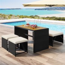 Yaheetech 2 In 1 Set Mobili Da Giardino In Rattan Pe Con 1 Panca Trasformabile In Divano, 1 Tavolo E 2 Pouf, Ideale Per Balcone Terrazza Patio Nero E 