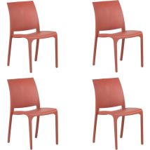 Juego De 4 Sillas Apilables De Resina, Diseño Italiano Para Interior Y Exterior, Sofia, Color Rojo