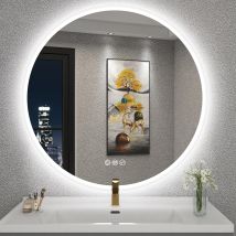 Freosen - 80 Cm Led-beleuchteter Runder Badezimmerspiegel Mit Bluetooth-lautsprecher, Spiegel Mit Antibeschlag-beleuchtung, 3 Farbtemperaturen
