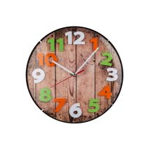 Technoline Quarzwanduhr WT 7435 – Ø 30 cm – Holzoptik – Kunststoff – Zeigerfarbe: weiß – Zahlenfarbe: grün, rot
