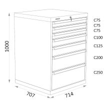 Armoires A Tiroirs Serie 115 - Largeur 714 Mm Profondeur 707 Mm Hauteur 700 / 1000 / 1300 Mm Heco He115223bl