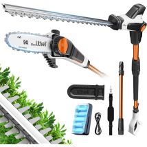 2-in-1 Akku Teleskop Heckenschere & Hochentaster, 47 Cm Stabheckenschere, Feste Verlängerungsstange Litheli