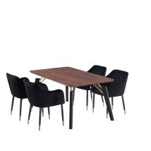 Esszimmergarnitur Cosmo Lux Verona – Ein Esstisch Aus Walnussholz Und Ein Set Mit 4 Esszimmerstühlen Aus Schwarzem Vevet – Esszimmerküche