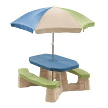 Step2 Naturally Playful Table Picnic Enfant En Vert / Bleu Avec Parasol Banc Pique Nique Pour Enfants En Plastique