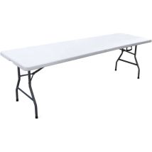 Mesa Plegable Con Estructura De Hierro En Color Blanco, De Resina, Que Se Pliega Como Una Maleta, 240x70x74 Cm