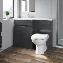 Grey Gloss Bathroom Furniture Vanity Unit Basin Toilet Unit Combination 1100mm Left Hand With Saturn Toilet Pan