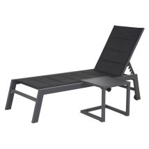 Set Sonnenliege Und Beistelltisch Barbados Aus Schwarzem Textilene - Anthrazitgraues Aluminium