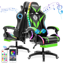 Rgb Gaming Chair With Bluetooth Speakers, Led Lights, Ergonomic Massage Computer Gaming Chair Pu Leather With Footrest High Back, Lumbar Support, 
