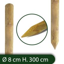 10pz Pali In Legno Ø Cm 8 Altezza Cm 300 H Tondi Con Punta Trattati Impregnati Per Recinzione Staccionata/steccato Palo Tondo