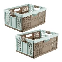 Keeeper - Pack 2 Cajas Robustas Plegables Lea Con Asas 32l En Color Azul Y Marron