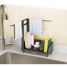Devenirriche - Soporte Para Esponja De Fregadero De Acero Inoxidable, 26 X 21 X 8,5 Cm, Soporte Para Esponja Con Ventosa Y Barra Para Toallas, Bandeja