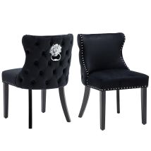 Wahson Office Chairs - Sillas De Comedor 2pcs En Terciopelo Tapizado Sillas De Ocio Con Patas De Madera Para Cocina Salón Restaurante, Negro, Wahson