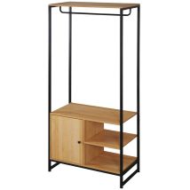 Appendiabiti In Acciaio E Legno Style Industriale Con Scarpiera E Ripiani 80x40x180cm