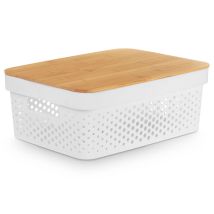 Kinvara - Conteneur En Plastique Avec Couvercle En Bambou, 36 X 26 X 14 Cm