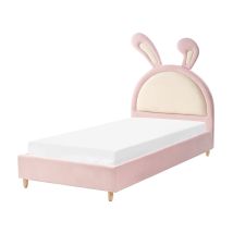 Beliani - Modern Velvet Eu Single Size Bed Frame Upholstered Kids Bed Slatted Base Pink Lallias