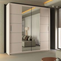 SLIDING WARDROBES 4U – Modern Double Door Sliding Mirror Wardrobe – 150cm – Space-saving Design – Adjustable Shelves – White