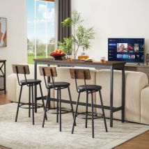 Table Longue Avec 3 Fauteuils En Pu Rembourrés, Table Et Chaises Industrielles Pour La Cuisine, La Salle De Petit-déjeuner, Le Salon, La Salle De 