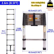 8.5ft Teleskopleiter Professionelle 2,6 M Edelstahl-teleskop-auszugsleiter Leichte Zusammenklappbare Leiter Tragbare Kompakte Klappleiter Für Zuhause 