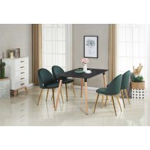 Life Interiors - Halo Lucia Dining Set - Mesa De Comedor De Madera Negra Y Juego De 4 Sillas De Comedor De Terciopelo Verde - Comedor Cocina