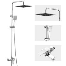 Lonheo - Auralum Colonna Doccia Meccanica Cromo, Set De Doccia Quadrato Con Soffione E Doccetta, Altezza Regolabile Dopo L'Installazione 90-124 Cm