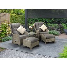 Signature Weave - Meghan Wicker 2 X Reclining Chair Lounger Footstool Table Set