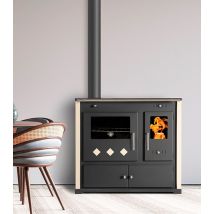 Cocina De Leña Prometey Pr. Lux Eco – 9,5 Kw Placa De Hierro Fundido, Diseño Elegante, Color Marfil, Alta Eficiencia Y Salida De Humos A La Izquierda