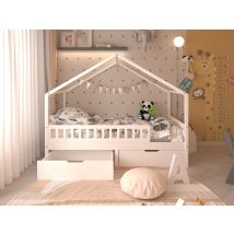 Furniture Hmd - White Single Solid Pine Bed Frame With 2 Big Drawers,mattress(without):90x190cm