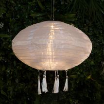 Fabric Hanging Tassel Led Light Up Lantern 40cm Solar Power Outdoor Garden Decoration