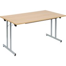 Table pliante F25 – 1400 x 800 mm – Mélaminé hêtre – Aluminium argenté – Mobilier d'intérieur