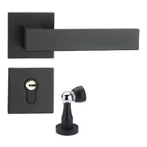 Niceone - Flat Black Access Door Lever, Modern Square Lock Set Handle, Exterior Door Handle And Deadbolt Set (b)