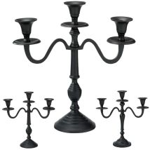 Candelabro De Mesa Negro De 3 Brazos, Elegante, De Metal, 30 Cm.