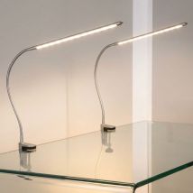 Lampada A Led A Morsetto Da Tavolo Lampada Da Tavolo Regolabile Argento, Metallo, 1x Led Bianco Caldo, Lxa 38x60 Cm, Set Di 2
