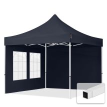3x3 M Faltpavillon, Economy Stahl 30mm, Seitenteile Mit Sprossenfenstern, Dunkelgrau