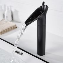 Readcly - Black Bathroom Faucet, Waterfall Bathroom Faucet Black Sink Mixer Retro Single Lever Bathroom Mixer Tap, Brass High Counter Sink Faucet Hand