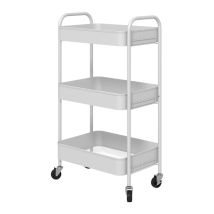 Meubles Cosy 3 Tier Metal Storage Trolley On Wheels Modern Utility Cart White