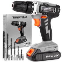 Terratek 18v Cordless Drill Driver Electric Screwdriver Bit Set, Led Light, Battery & Charger Included