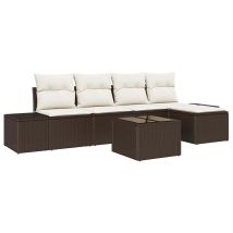 Ensemble De Canapé De Jardin 5 Pcs Mobilier De Jardin Marron Et Crème Polyrotin