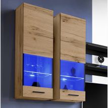 Extreme Furniture - Vitrine Murales Suspendue T51, (lxhxp): 40 X 120 X 29, Corps En Wotan Mat, Façades En Wotan Mat, Sans Led