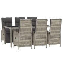 Bonnevie - Muebles De Comedor Y Cojines De Jardín 7 Piezas Ratán Gris 020014899